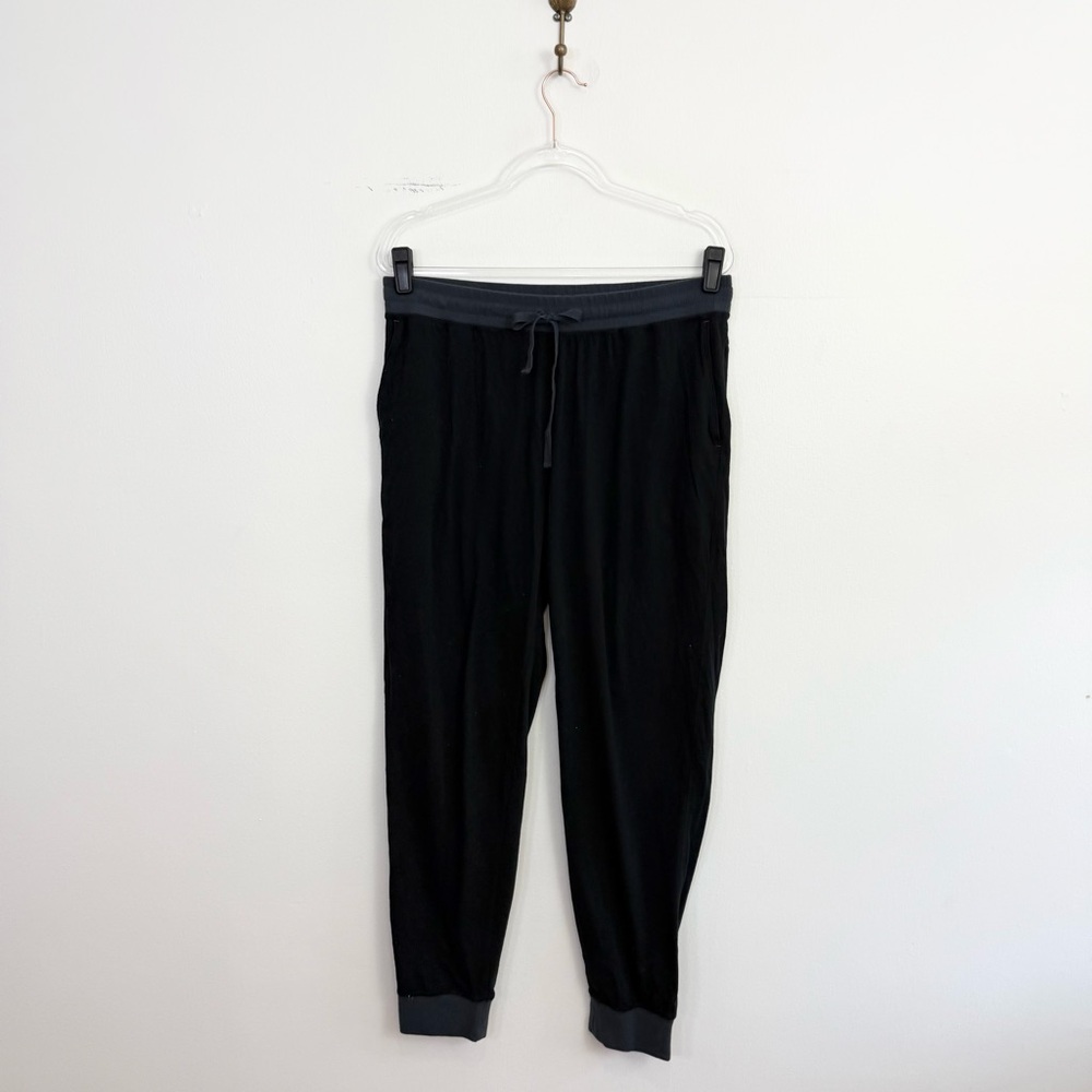 Daniel Buchler Black Jogger Lounge Pants Drawstring Cuffed XL Flaw Hole Repair